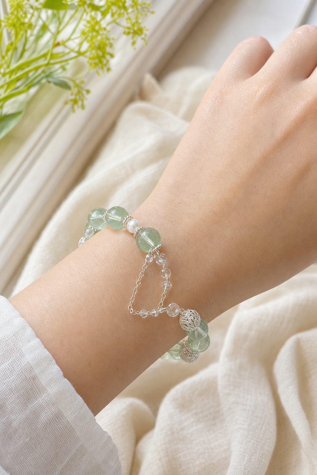 Green Fluorite Pearl Bracelet alternate view