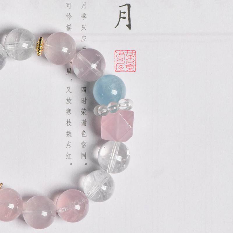 Rose Quartz Clear Quartz Aquamarine Bracelet alternate view