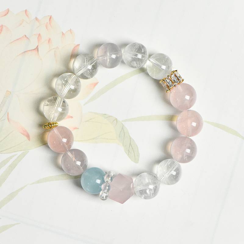 Rose Quartz Clear Quartz Aquamarine Bracelet